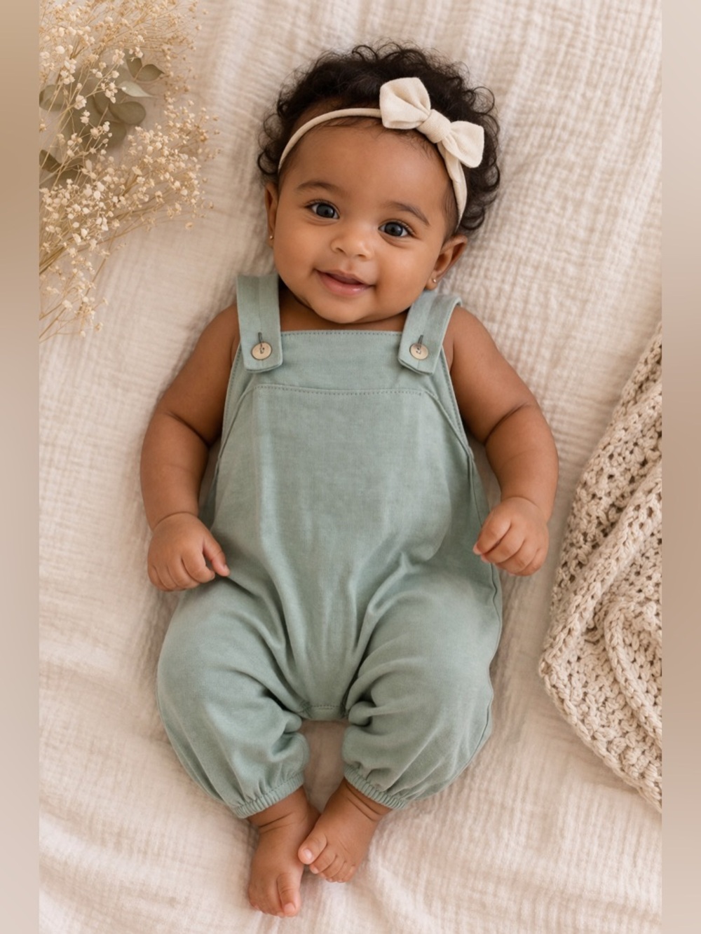 kate quinn Sage Green Baby Bamboo Overalls
